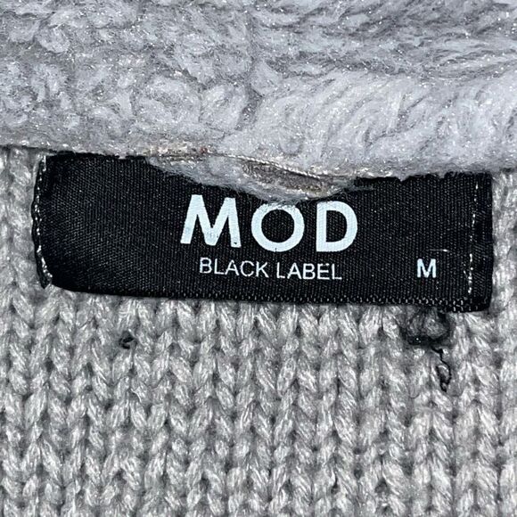 Mod Black Label Womens Medium Suede Front Cardigan Sweater Gray Faux Fur Long - Picture 3 of 8